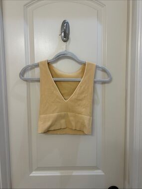 Two Sleeveless V-Neck Ribbed Crop Top - 1 White And 1 Yellow